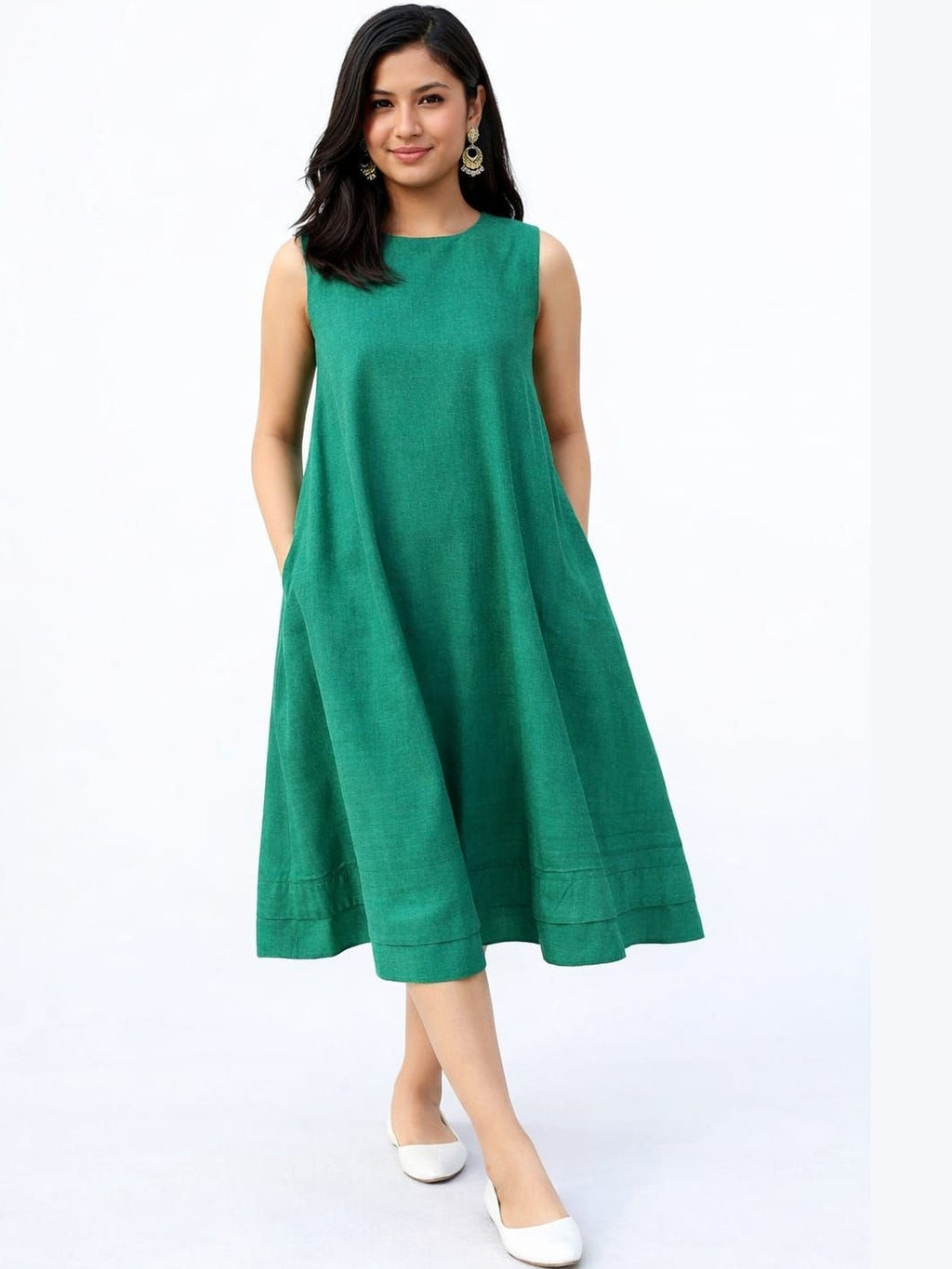 Linen Blend A-Line Midi Dress