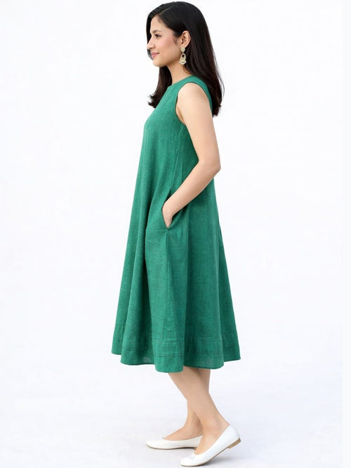 Linen Blend A-Line Midi Dress