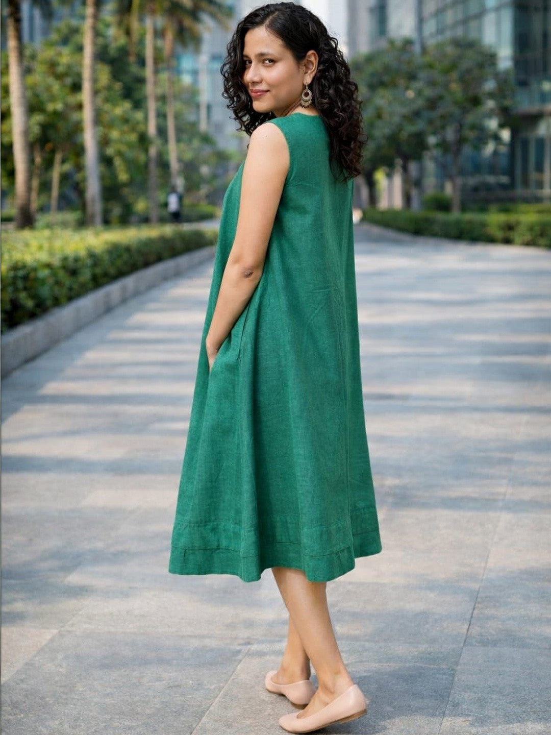 Linen Blend A-Line Midi Dress