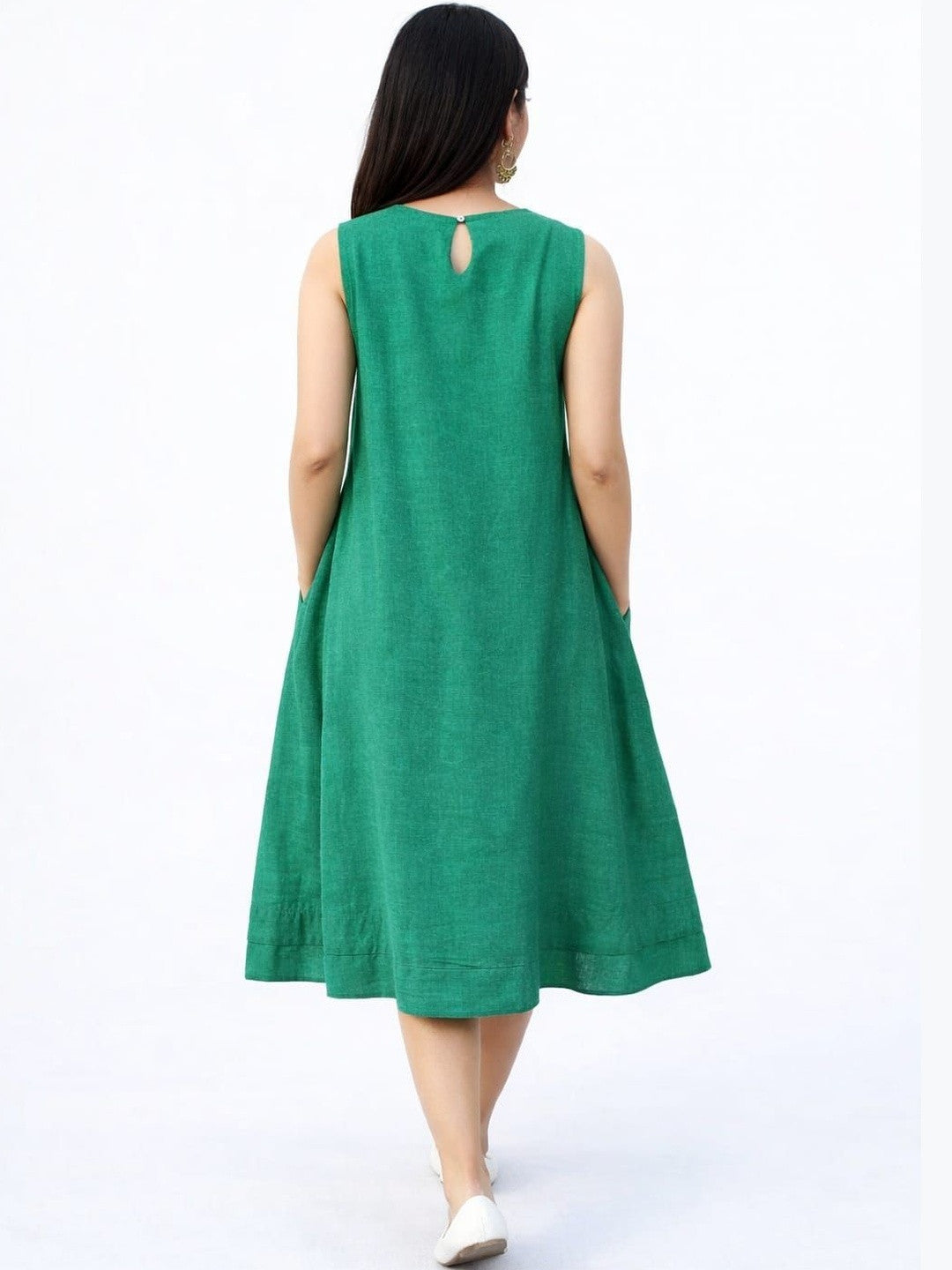 Linen Blend A-Line Midi Dress